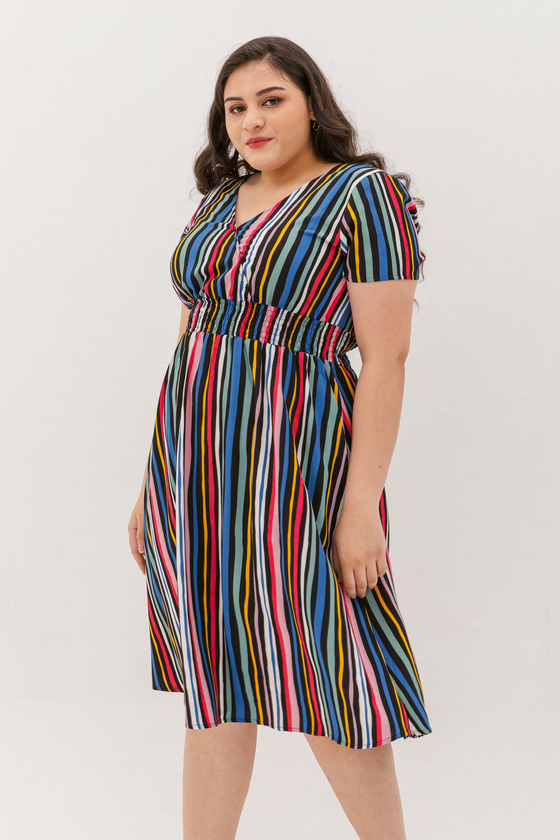 Audrey Midi Dress In Navy Stripes