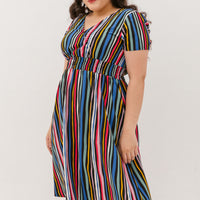 Audrey Midi Dress In Navy Stripes