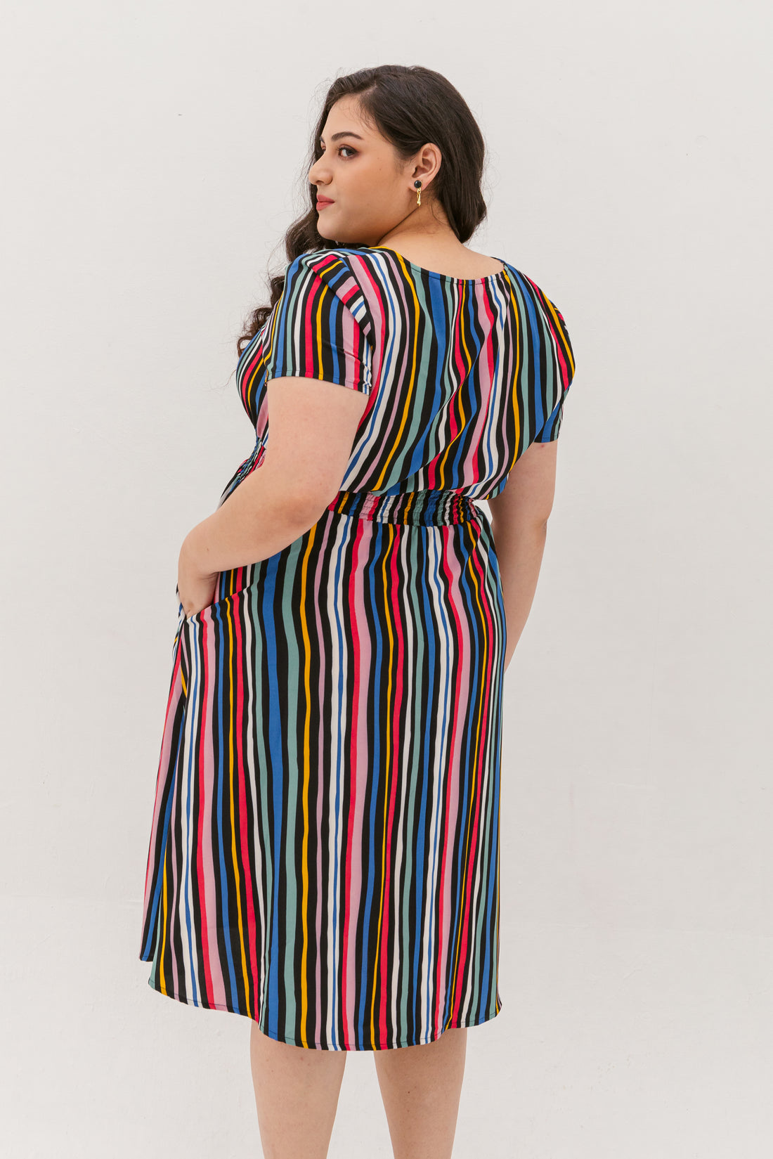 Audrey Midi Dress In Navy Stripes