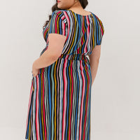 Audrey Midi Dress In Navy Stripes