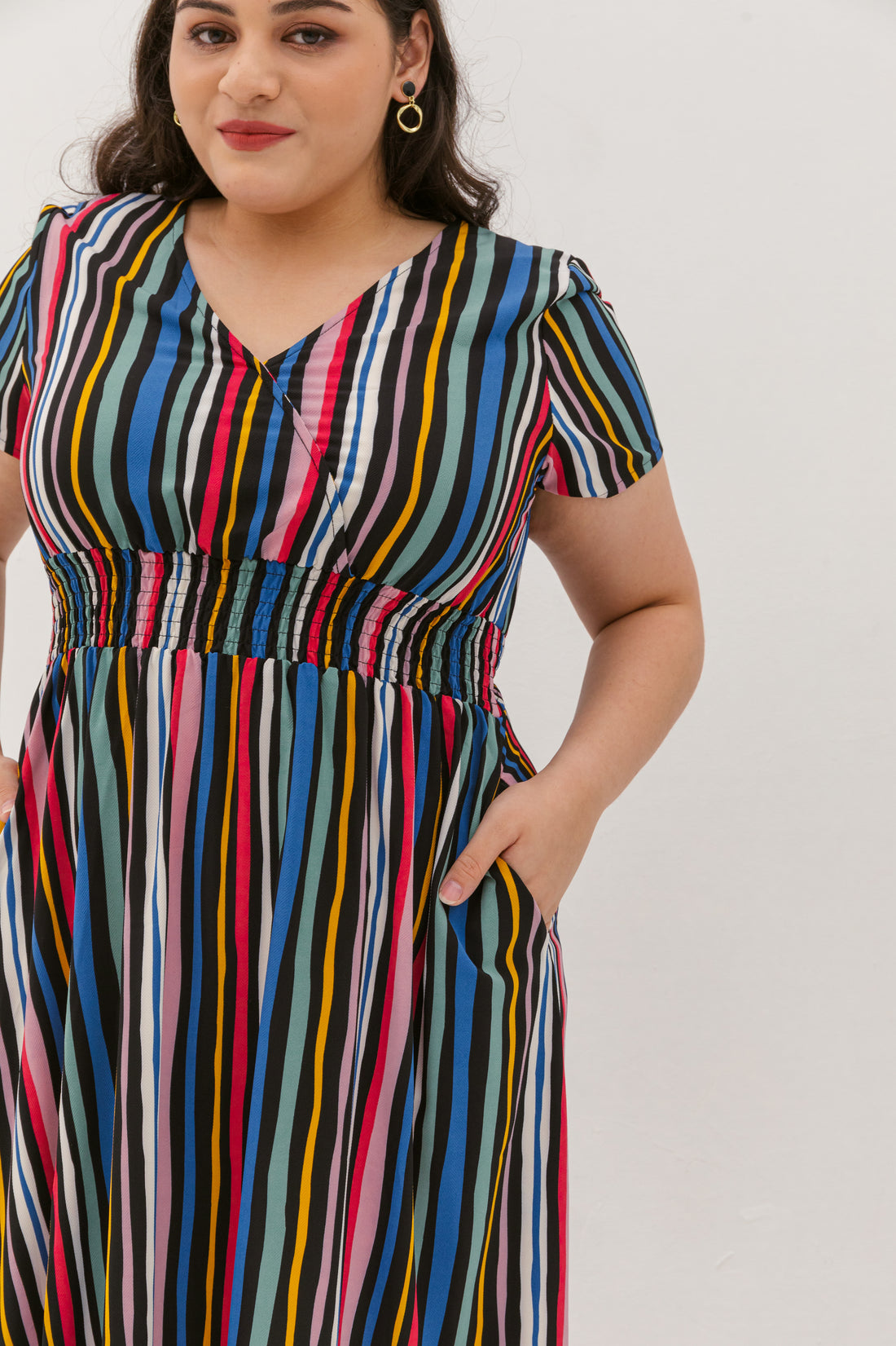Audrey Midi Dress In Navy Stripes