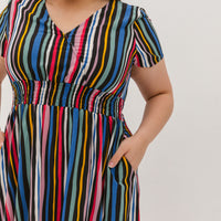 Audrey Midi Dress In Navy Stripes