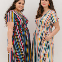 Audrey Midi Dress In Navy Stripes