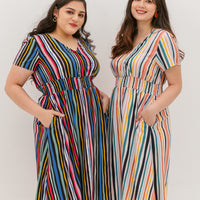 Audrey Midi Dress In Cream Stripes