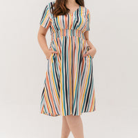 Audrey Midi Dress In Cream Stripes