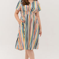 Audrey Midi Dress In Cream Stripes