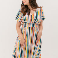 Audrey Midi Dress In Cream Stripes