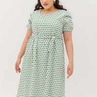 Roseanne Square Neckline Midi Dress In White Floral