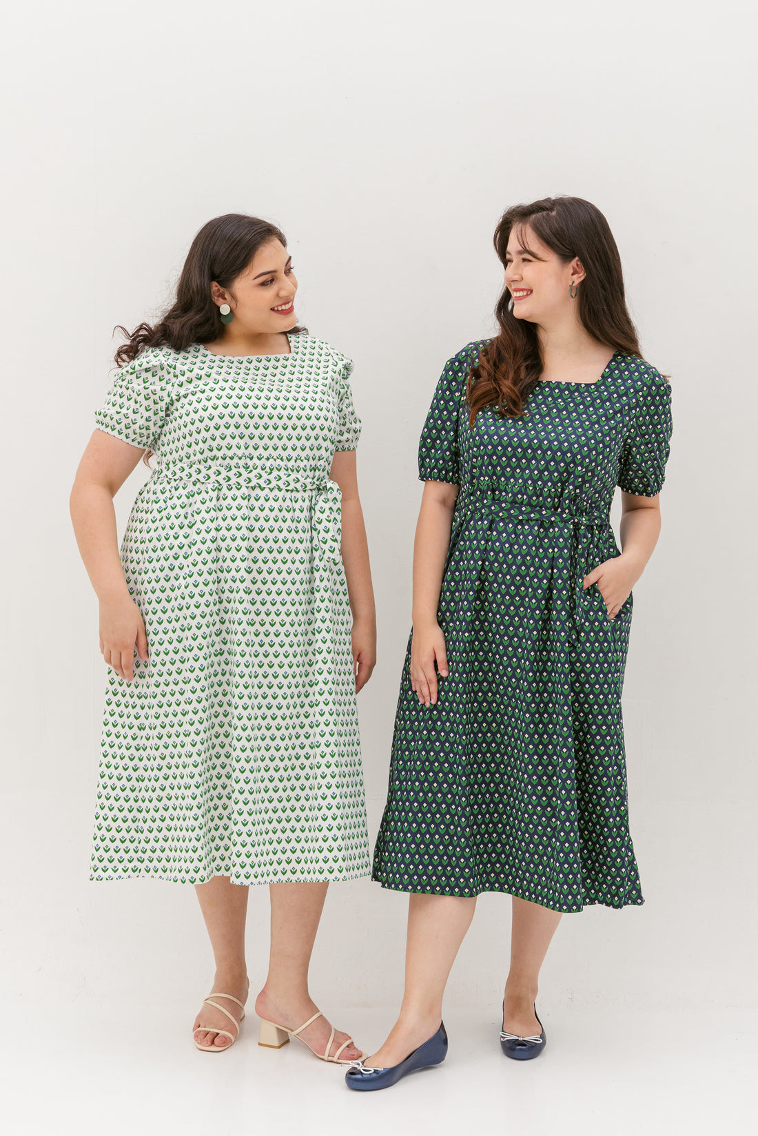 Roseanne Square Neckline Midi Dress In Navy Floral