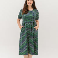 Roseanne Square Neckline Midi Dress In Navy Floral