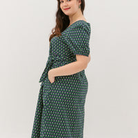 Roseanne Square Neckline Midi Dress In Navy Floral