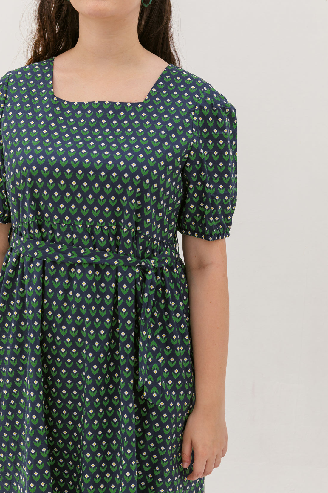 Roseanne Square Neckline Midi Dress In Navy Floral