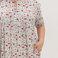 Bridget Tie Neck Keyhole Babydoll Dress In White Floral