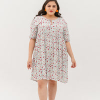 Bridget Tie Neck Keyhole Babydoll Dress In White Floral