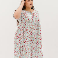 Bridget Tie Neck Keyhole Babydoll Dress In White Floral