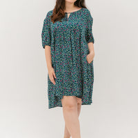 Bridget Tie Neck Keyhole Babydoll Dress In Green Floral