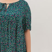 Bridget Tie Neck Keyhole Babydoll Dress In Green Floral