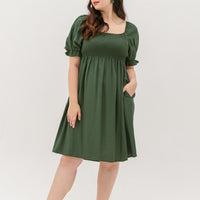Shelley Smocked Dress In Forest Green