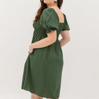 Shelley Smocked Dress In Forest Green