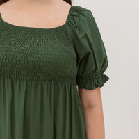Shelley Smocked Dress In Forest Green