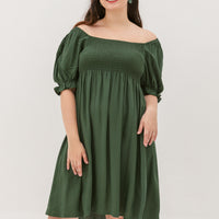 Shelley Smocked Dress In Forest Green