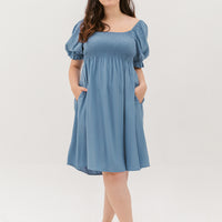 Shelley Smocked Dress In Slate Blue