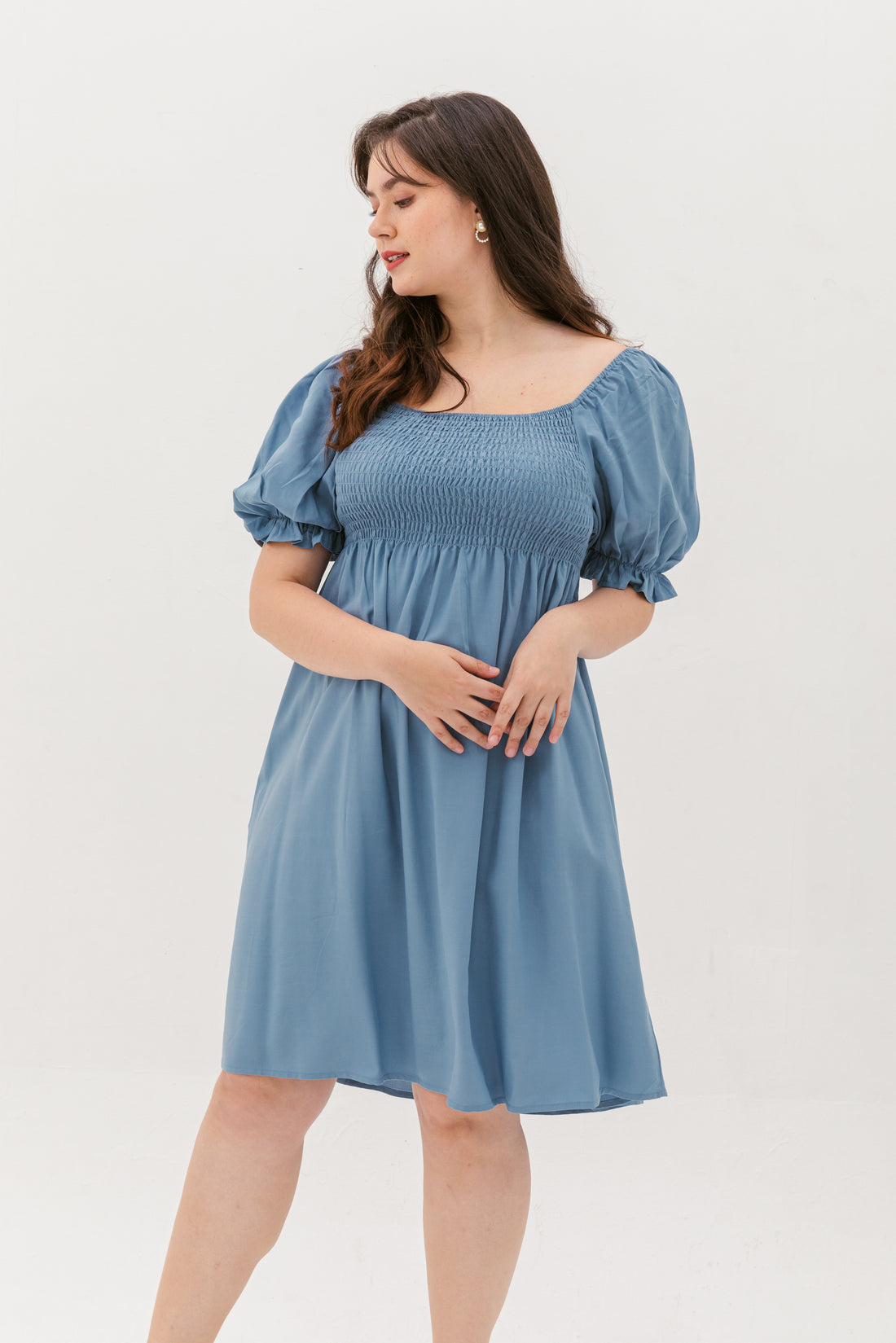 Shelley Smocked Dress In Slate Blue