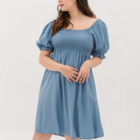 Shelley Smocked Dress In Slate Blue