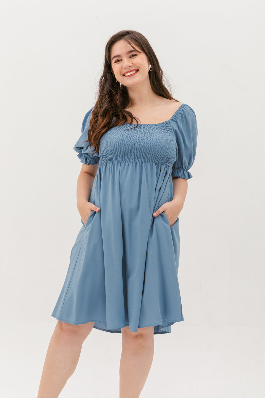 Shelley Smocked Dress In Slate Blue