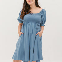 Shelley Smocked Dress In Slate Blue