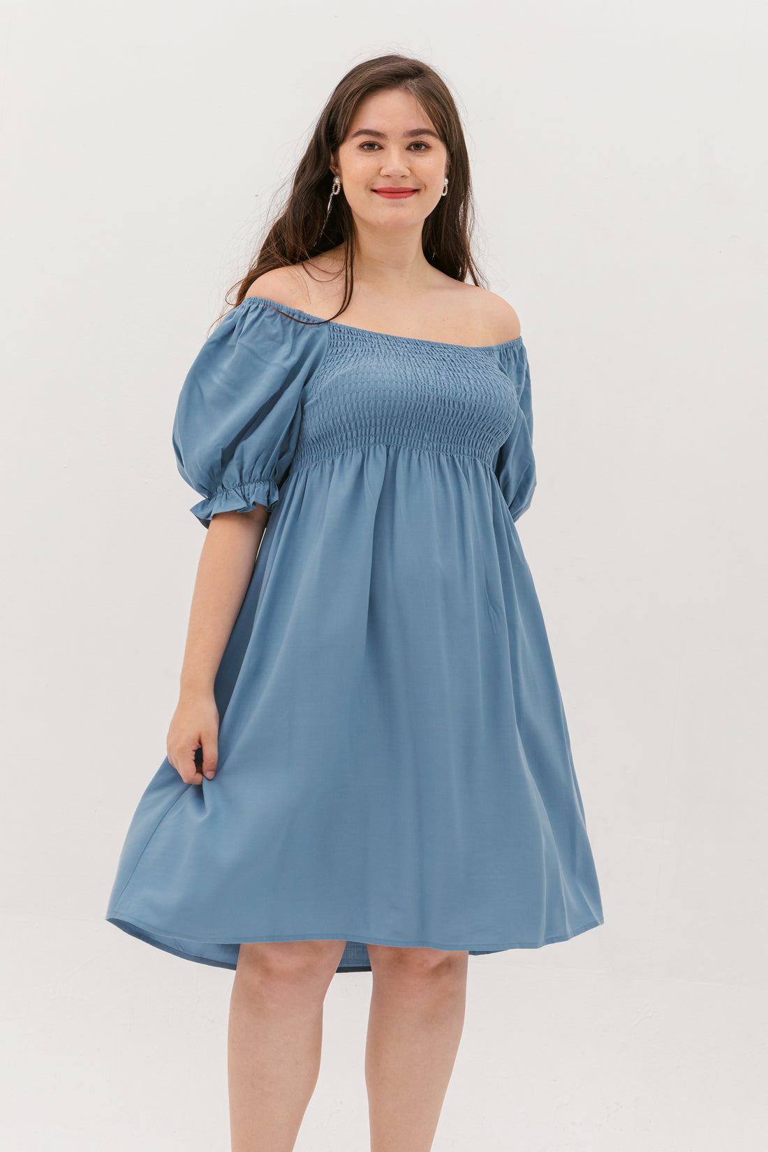 Shelley Smocked Dress In Slate Blue