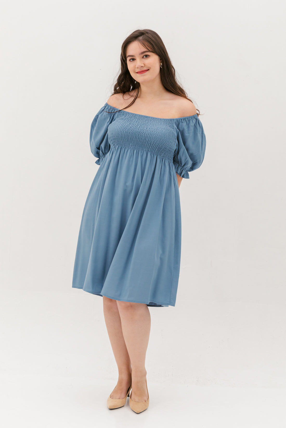 Shelley Smocked Dress In Slate Blue
