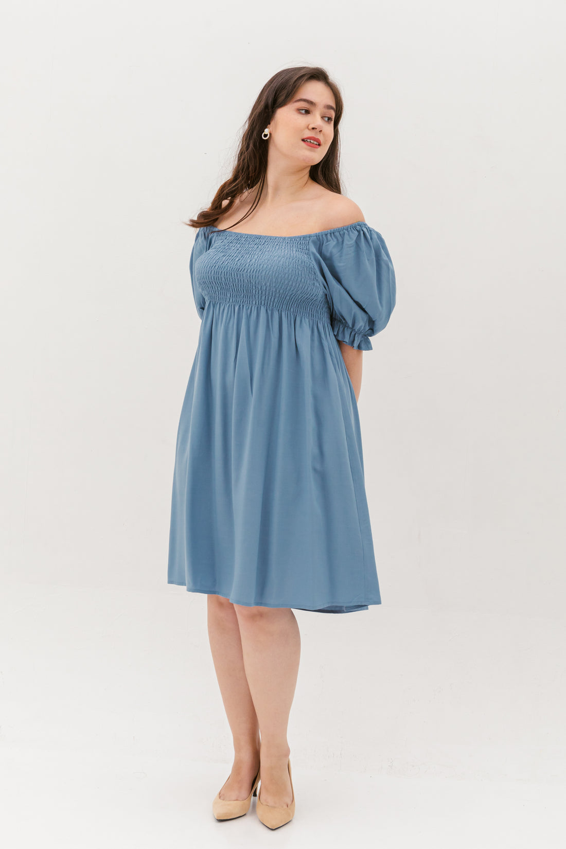 Shelley Smocked Dress In Slate Blue