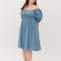 Shelley Smocked Dress In Slate Blue