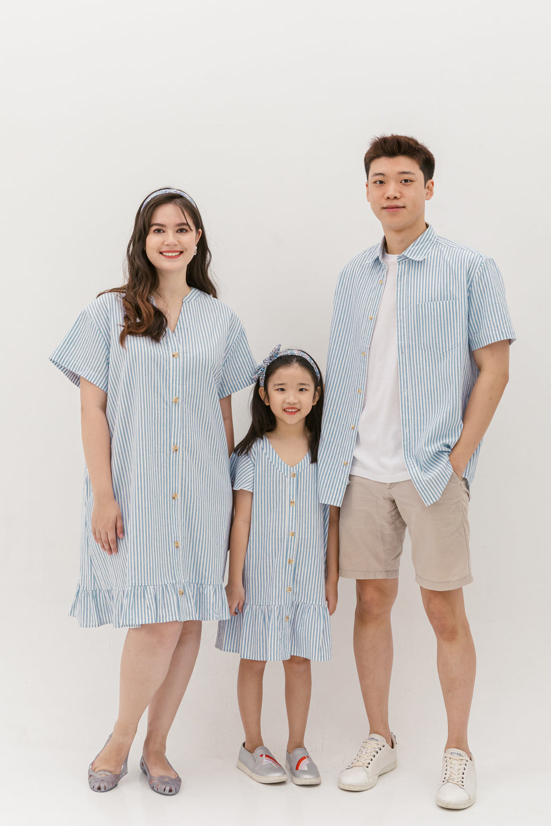 Elizabeth Fluted Hem Dress In Blue Stripes