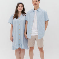 Edmund Button Shirt In Blue Stripes