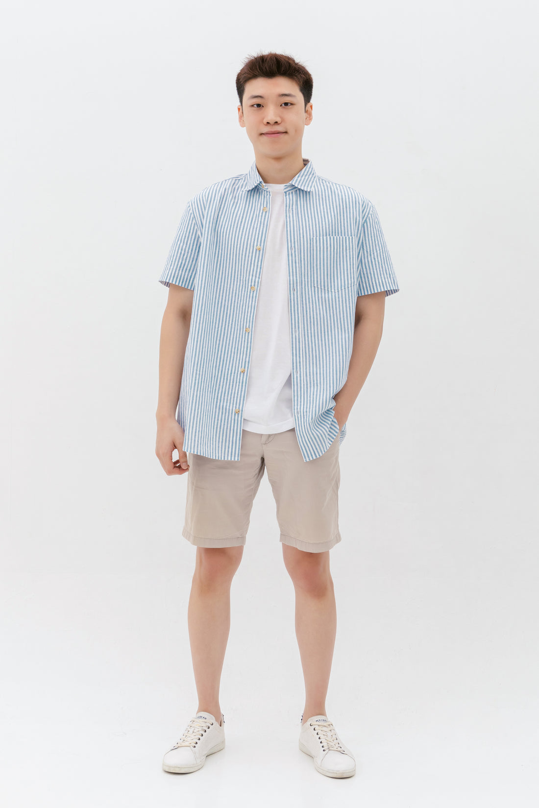 Edmund Button Shirt In Blue Stripes