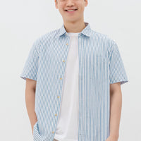 Edmund Button Shirt In Blue Stripes