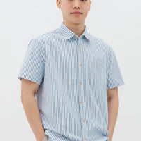 Edmund Button Shirt In Blue Stripes