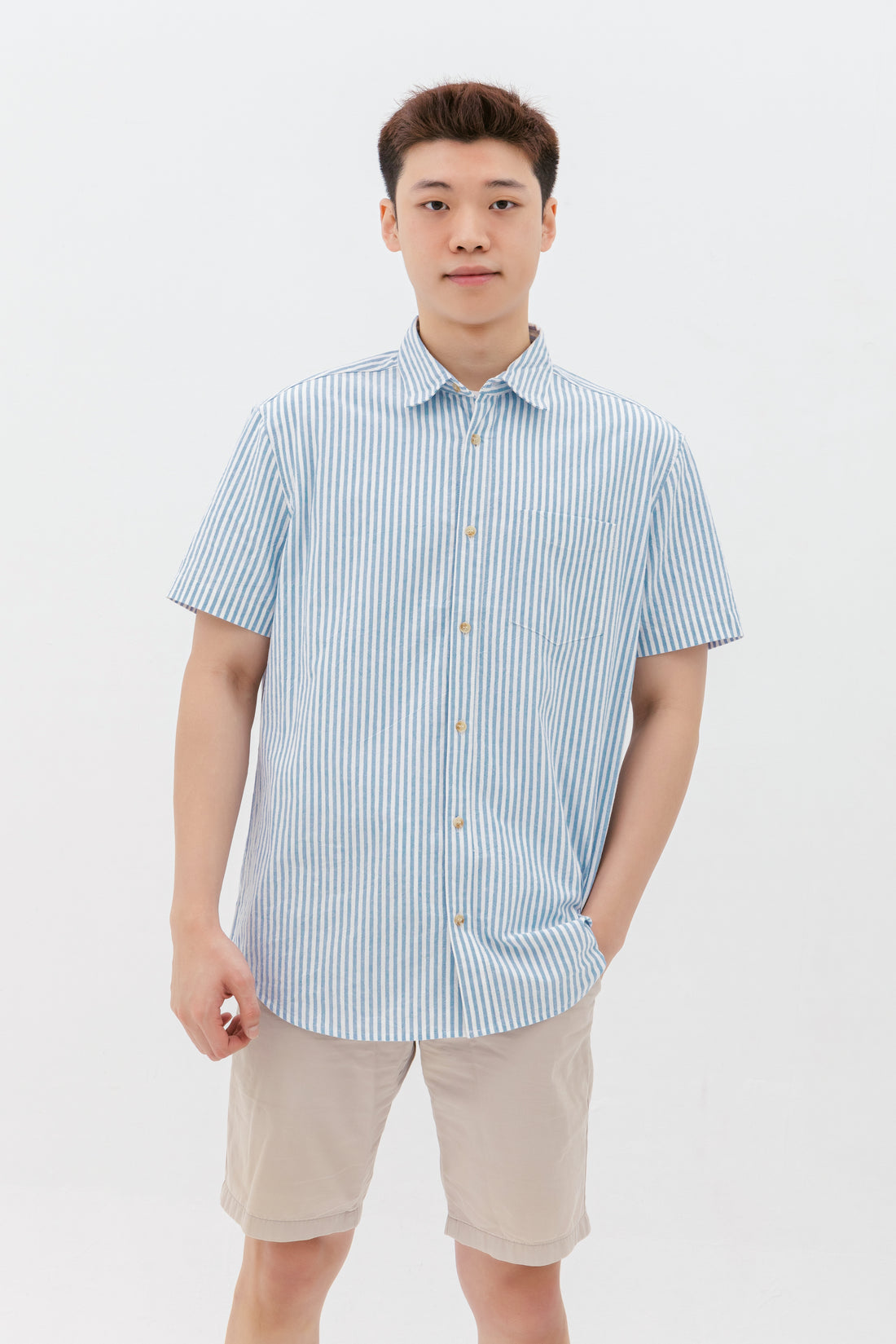 Edmund Button Shirt In Blue Stripes