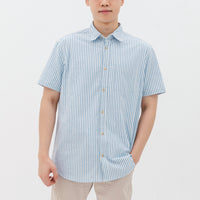 Edmund Button Shirt In Blue Stripes