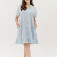 Elizabeth Fluted Hem Dress In Blue Stripes
