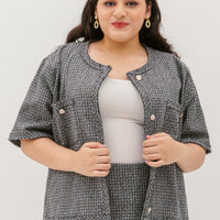 Ciara Button Tweed Jacket In Grey