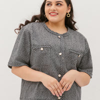 Ciara Button Tweed Jacket In Grey