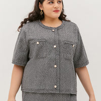 Ciara Button Tweed Jacket In Grey