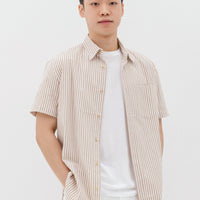Edmund Button Shirt In Sand Stripes