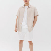 Edmund Button Shirt In Sand Stripes