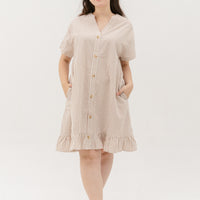 Elizabeth Fluted Hem Dress In Sand Stripes