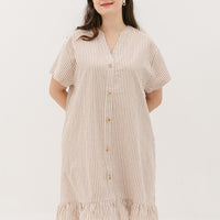 Elizabeth Fluted Hem Dress In Sand Stripes
