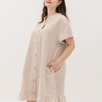 Elizabeth Fluted Hem Dress In Sand Stripes